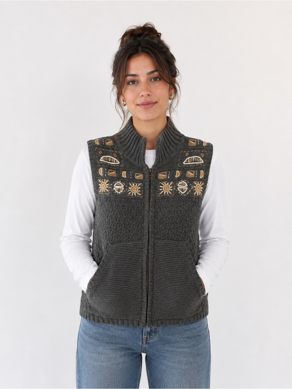 Vintage Woolrich Ramie/Cotton Blend Embroidered and Zippered Vest Sz Medium